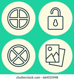 Web Icons Set. Collection Of Unlock, Landscape Photo, Positive Elements. Also Includes Symbols Such As Padlock, Plus, Landscape.