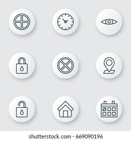 Web Icons Set. Collection Of Unlock, Glance, Exit And Other Elements. Also Includes Symbols Such As Estate, Padlock, Clock.