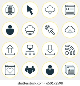 Web Icons Set. Collection Of Website Bookmarks, Wifi, Virtual Storage And Other Elements. Also Includes Symbols Such As Synchronize, Account, Upload.