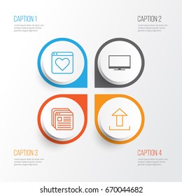 Web Icons Set. Collection Of Website Bookmarks, Followed Website, Send Data And Other Elements. Also Includes Symbols Such As Monitor, Screen, Browser.
