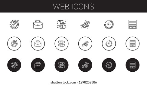 web icons set. Collection of web with wheel, portfolio, switch, love letter, percentage, bookshelf. Editable and scalable web icons.