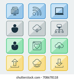 Web Icons Set. Collection Of Wifi, Down Arrow, Upload And Other Elements. Also Includes Symbols Such As User, Send, Download.