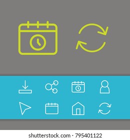 Web icons set with cursor, agenda and user elements. Set of web icons and downloading concept. Editable vector elements for logo app UI design.
