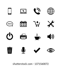 Web icons set. Web design icon. computer and mobile icons. phone, laptop, call, web, telephone, chat, calendar, shopping, repair, trash, power, printer, speaker, check, eye, coffee,  like
