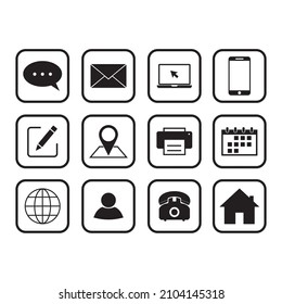 Conjunto de iconos Web. Icono de diseño web. iconos de ordenador y móvil. teléfono, sitio web, correo, casa, impresora, laptop, calendario, chat, edición, pin, mapa, persona