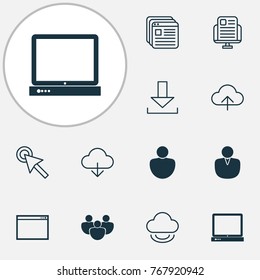 Web icons set with download, program, blog page and other user elements. Isolated vector illustration web icons.
