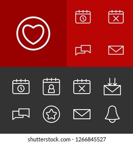 Web icons set with email, heart and calendar elements. Set of web icons and schedule concept. Editable vector elements for logo app UI design.