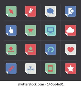 Web icons set - flat style with folded edge.