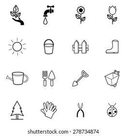 Web icons set , Gardening, tools, flowers and environment related