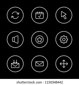 Web icons set with gear, date and refresh elements. Set of web icons and cogwheel concept. Editable vector elements for logo app UI design.