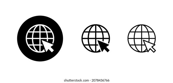 Web icons set. go to web sign and symbol. web click icon. Global search icon