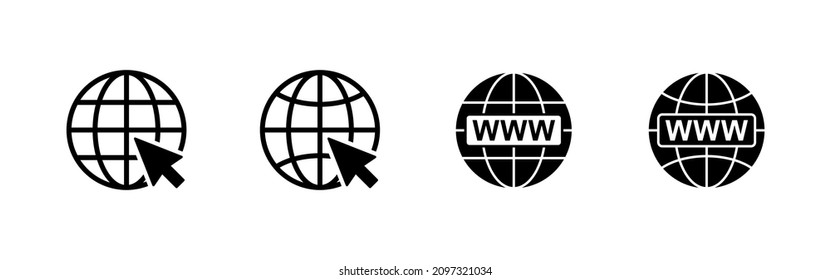 Web icons set. go to web sign and symbol. web click icon. Global search icon