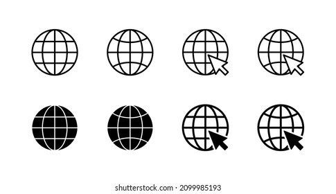 Conjunto de iconos Web. ir al símbolo y signo web. icono de clic en el sitio Web. Icono de búsqueda global