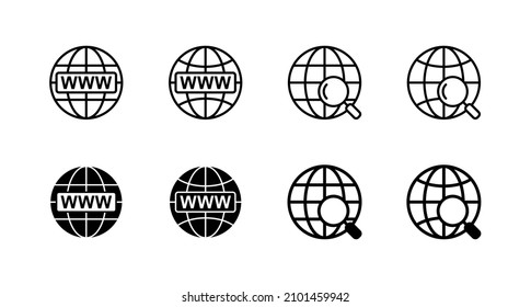 Web icons set. go to web sign and symbol. web click icon. Global search icon