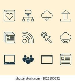 Web icons set with group, favorite, tabs and other upload elements. Isolated vector illustration web icons.