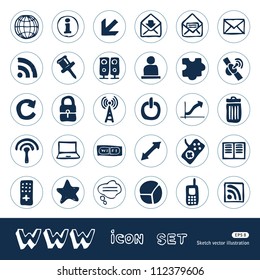 Web icons set. Hand drawn sketch illustration isolated on white background