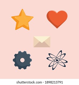 iconos web establecen la molécula de estrella del correo de corazón y la ilustración del vector de engranajes