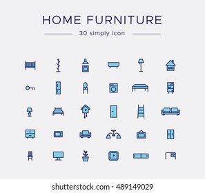 Web icons set. Home furniture. Simple and flat design.