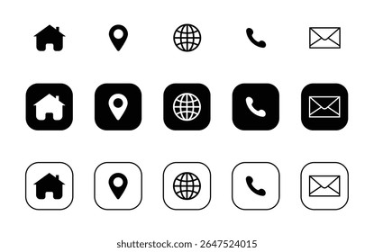 ícones da web definir local inicial ícone de vetor de telefone de e-mail 