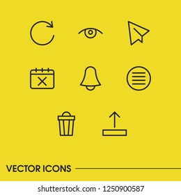 Web icons set with list, calendar and upload elements. Set of web icons and origami concept. Editable vector elements for logo app UI design.