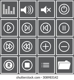 Web icons set Media Player. Multimedia. Isolated. Vector Illustration. Design flat.