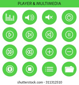 Web icons set Media Player. Multimedia. Isolated. Vector Illustration. Design flat.