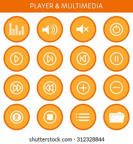 Web icons set Media Player. Multimedia. Isolated. Vector Illustration. Design flat.