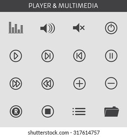 Web icons set Media Player. Multimedia. Isolated. Vector Illustration. Design flat.