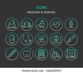 Web icons. Set of medicine gradient line icons. Hospital symbols for apps or web sites. Vector