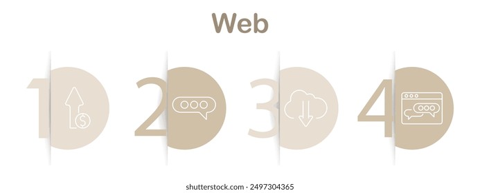 Web icons set. Money bag, cloud search, chat bubble, upload, download, target, smartphone chat, computer mouse, USB drive, music app. Linear web illustrations