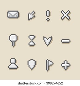 Web icons set in old digital style