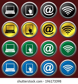 Web icons set on the red background. Vector illustration.