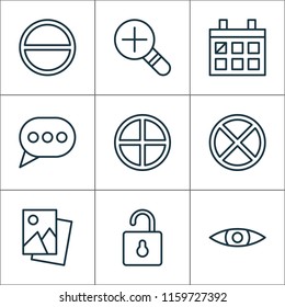 Web icons set with open lock, remove, messaging and other glance elements. Isolated vector illustration web icons.