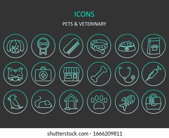 Iconos Web. Conjunto de iconos de línea de degradado de mascotas. Símbolos veterinarios para aplicaciones o sitios web. Vector