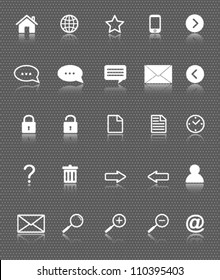 web icons set with reflection on dark background