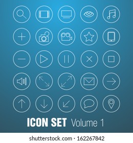 Web icons set in rounded frame. Simple line icons pack. 