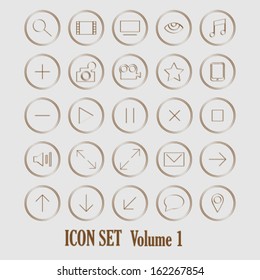 Web icons set in rounded frame. Simple line retro icons pack. 