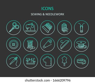 Web icons. Set of sewing gradient line icons. Needlework symbols for apps or web sites. Vector