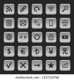web icons set and signs,  ight, grey, popular computer and mobile icon, money signs, symbol, cny