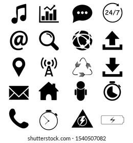 Web icons set signs. Popular round social media and mobile Vector eps10
Power, people, time clock, phone call, sms, mail, message