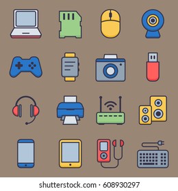 Web icons set of smart devices and gadgets, computer equipment and electronics. Vector illustration
