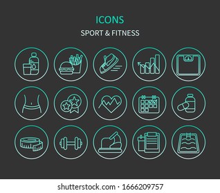 Web icons. Set of sport gradient line icons. Fitness symbols for apps or web sites. Vector