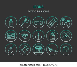 Web icons  Set tattoo gradient line icons  Piercing symbols for apps web sites  Vector