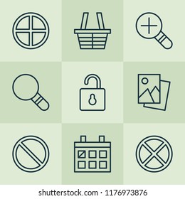 Web icons set with trading basket, scenery image, cancel and other exit elements. Isolated vector illustration web icons.