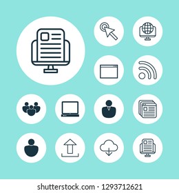Web icons set with transfer, world wide web, human and other cursor elements. Isolated vector illustration web icons.
