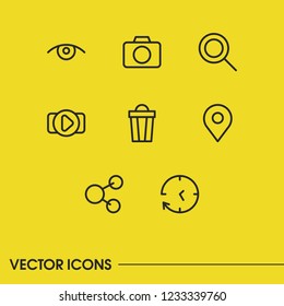 Web icons set with trash, share and video elements. Set of web icons and movie concept. Editable vector elements for logo app UI design.