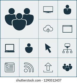 Web icons set with upload, desktop computer, user profile and other upload elements. Isolated vector illustration web icons.