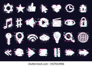 Conjunto de iconos Web. Símbolos de interfaz de usuario, estilo de fallo. Elementos GUI aislados en blanco. Colección de vectores clipart para aplicación móvil.