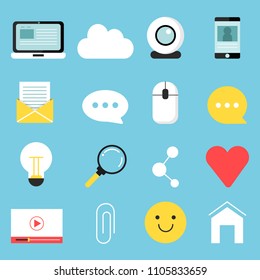 Web icons set of various symbols for blogging and broadcasting. Blog web, social media, vlogging news, social video. Vector illustration
