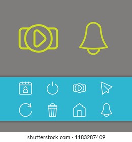 Web icons set with video, trash and bell elements. Set of web icons and switch on concept. Editable vector elements for logo app UI design.